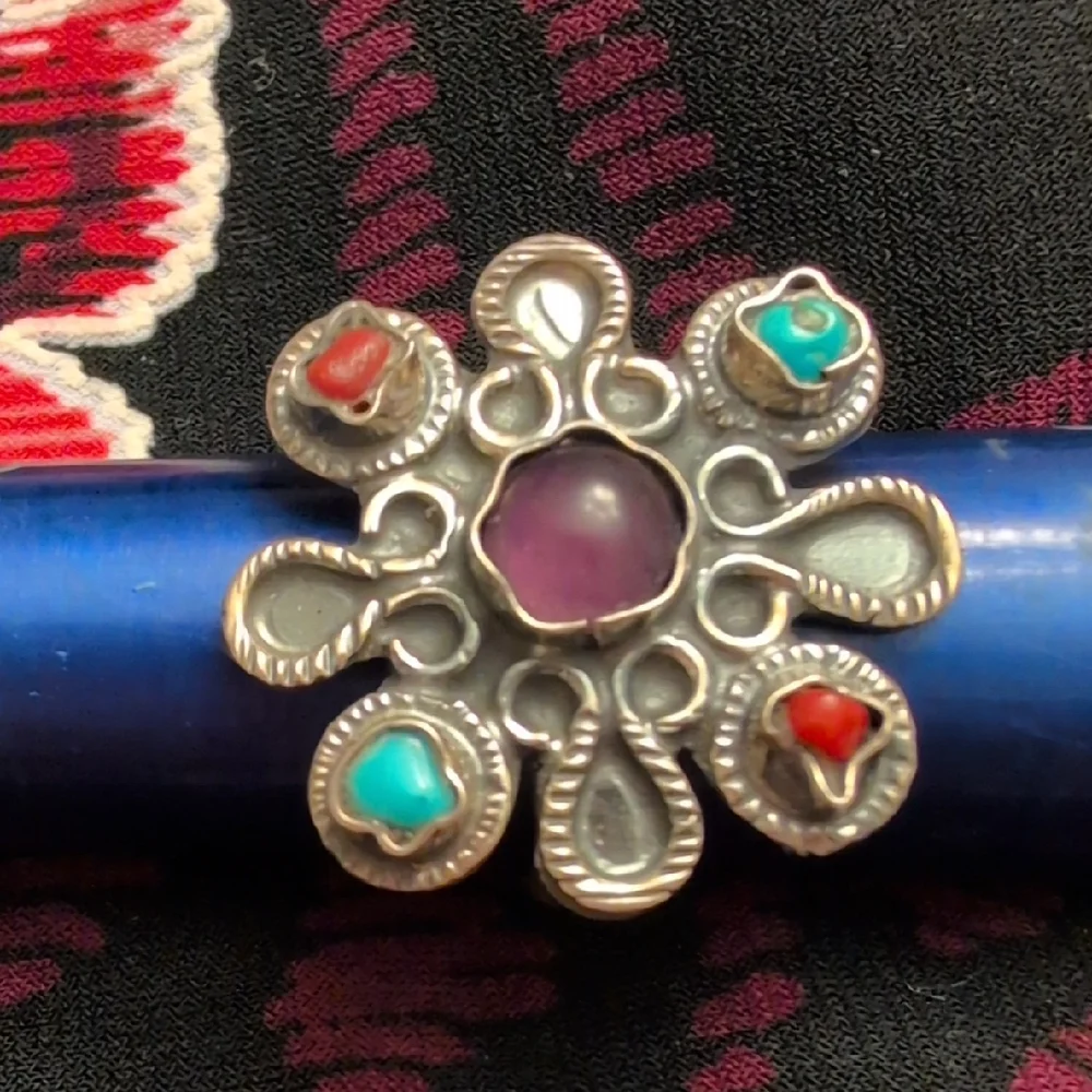 Mexico 925 Sterling Silver and Multicolor Stone Women's Ring - Picture 2 of 5